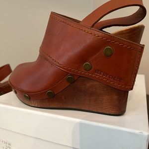 See by Chloe Sling back wedges. Size36, 4”in wood wedge, flawless leather upper.